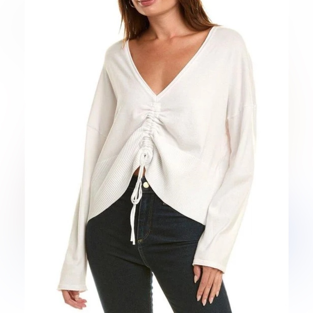 525 America White Ruched V-Neck Pullover size M / L